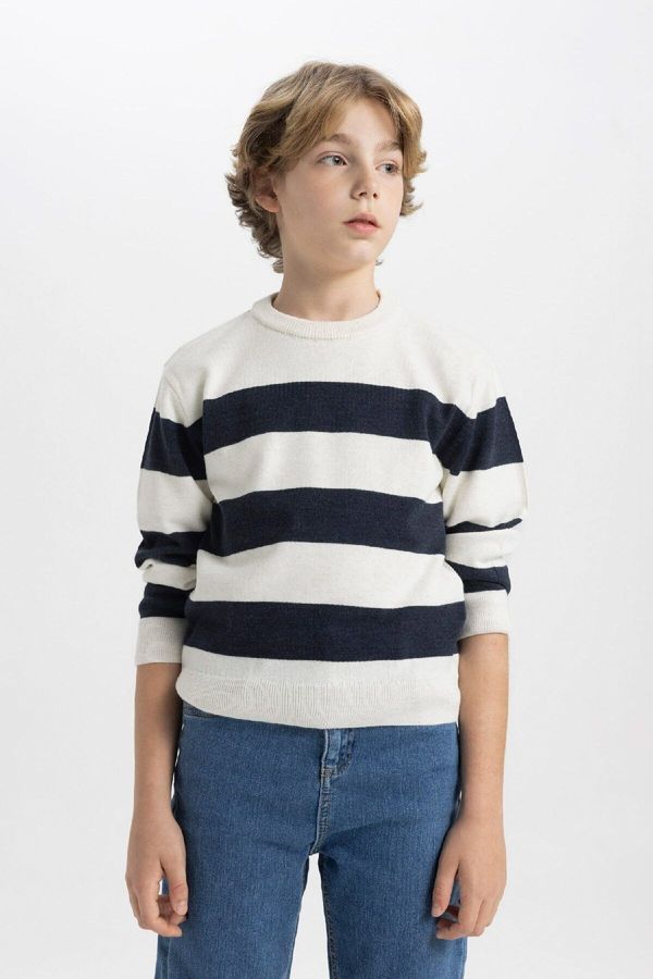 DEFACTO DEFACTO Boy's Crew Neck Striped Knitted Sweater