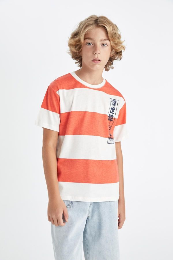 DEFACTO DEFACTO Boy's Crew Neck Striped Short Sleeve T-Shirt