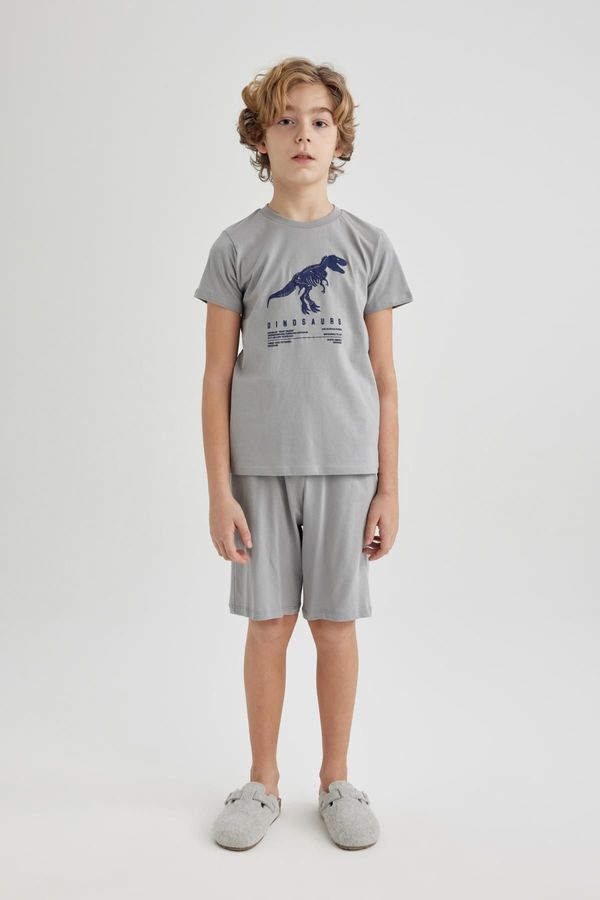 DEFACTO DEFACTO Boy's Dinosaur Printed Short Sleeve Pajama Set with Shorts