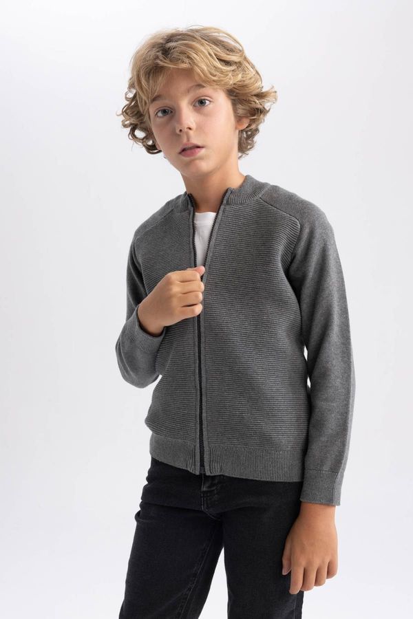 DEFACTO DEFACTO Boy's Gray College Collar Cotton Knitwear School Cardigan