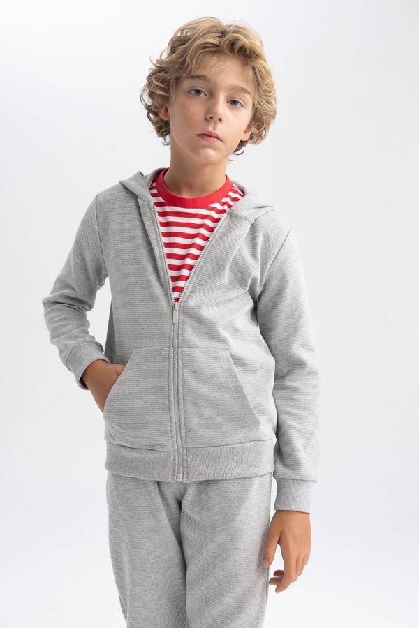 DEFACTO DEFACTO Boy's Gray Hooded School Cardigan