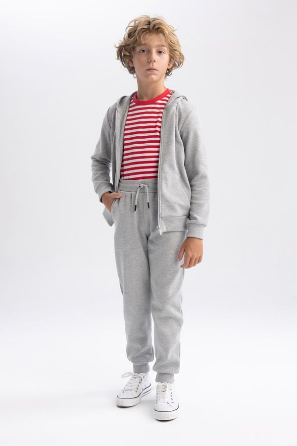 DEFACTO DEFACTO Boys' Gray Textured Jogger School Tracksuit Bottoms.