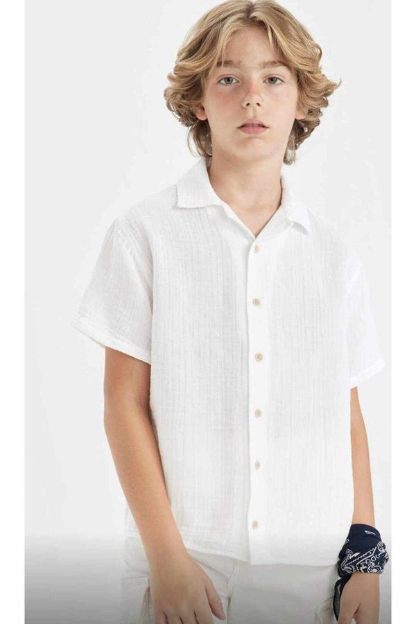 DEFACTO DEFACTO Boy's Oversize Fit Polo Collar Muslin Short Sleeve Shirt