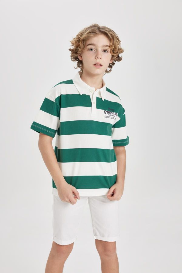 DEFACTO DEFACTO Boys Oversize Fit Striped Printed Short Sleeve Polo T-Shirt