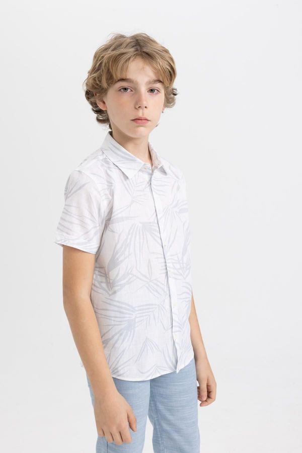 DEFACTO DEFACTO Boy's Polo Collar Patterned Linen Look Short Sleeve Shirt