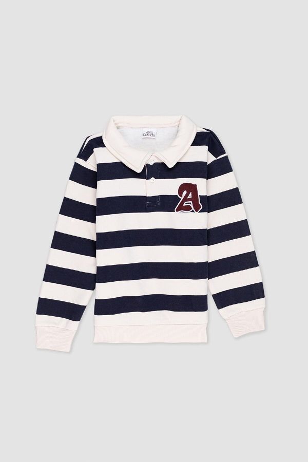 DEFACTO DEFACTO Boy's Polo Neck Striped Embroidered Sweatshirt