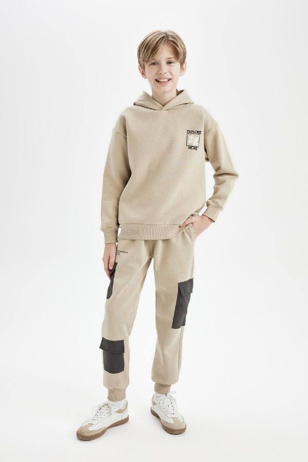 DEFACTO DEFACTO Boys Printed Cargo Pocket Elastic Waist Leg Jogger Sweatpants