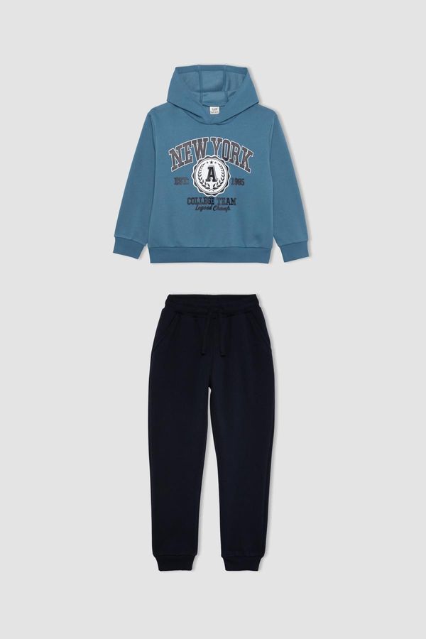 DEFACTO DEFACTO Boy's Printed Hooded Sweatshirt Sweatpants 2-Piece Set