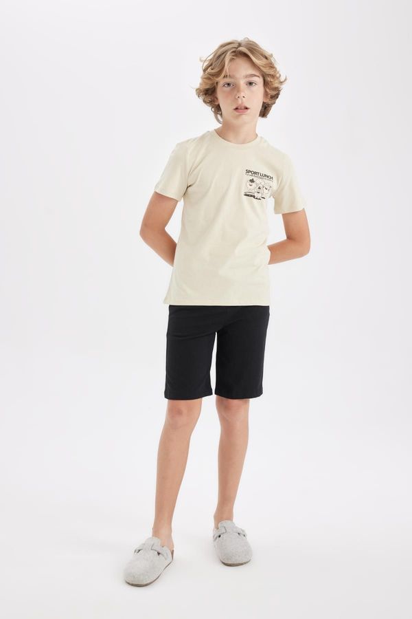 DEFACTO DEFACTO Boy's Printed Short Sleeve Pajama Set with Shorts