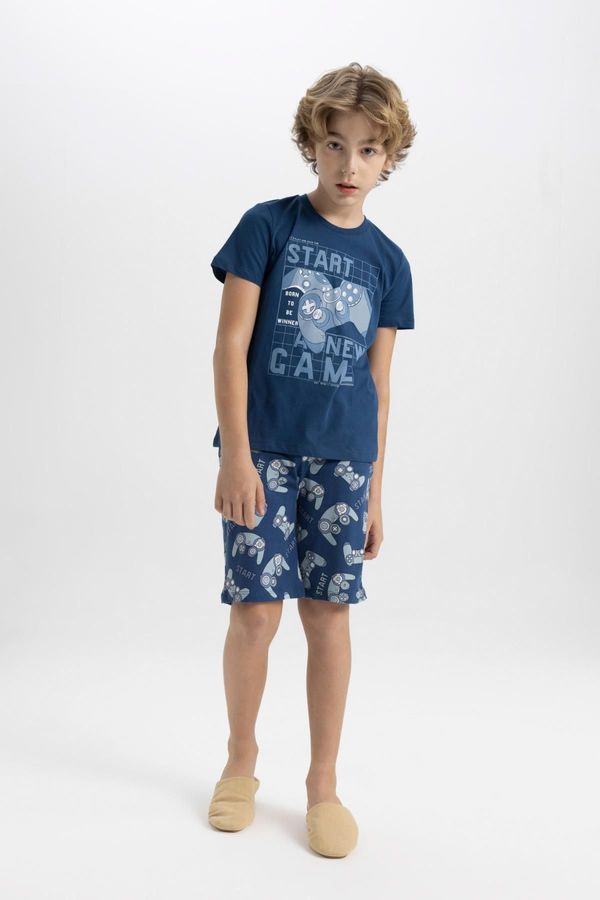 DEFACTO DEFACTO Boy's Printed Short Sleeve Pajama Set with Shorts