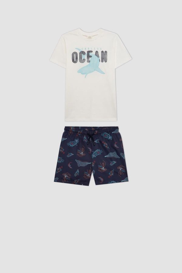 DEFACTO DEFACTO Boy's Printed Short Sleeve T-shirt Sea Shorts 2-Piece Set