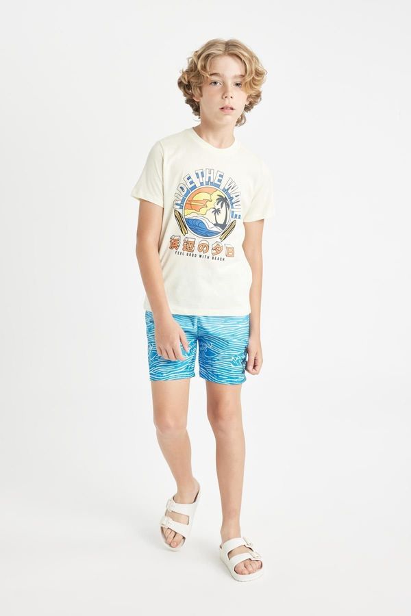 DEFACTO DEFACTO Boy's Printed Short Sleeve T-Shirt Swim Shorts Set of 2