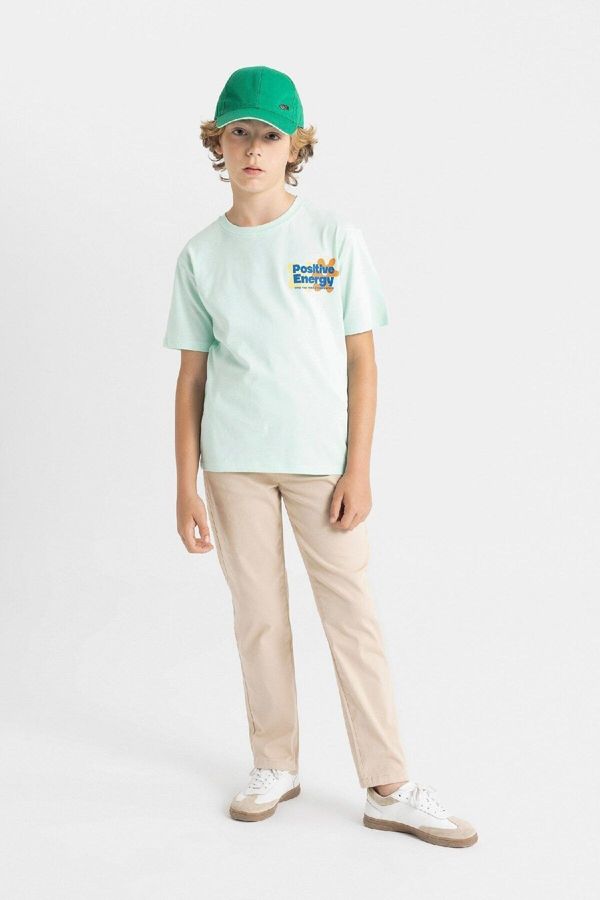 DEFACTO DEFACTO Boy's Straight Leg Elastic Waist Pocket Beige Gabardine School Trousers