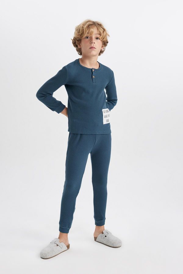 DEFACTO DEFACTO Boy's Waffle Long Sleeve Pajama Set