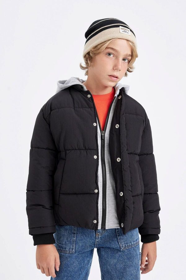 DEFACTO DEFACTO Boy's Water Repellent Detachable Hooded Zippered Snap Closure Pocket Puffer Jacket