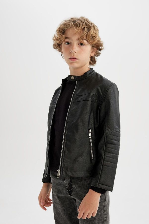 DEFACTO DEFACTO Boy's Water Repellent Faux Leather Jacket Coat