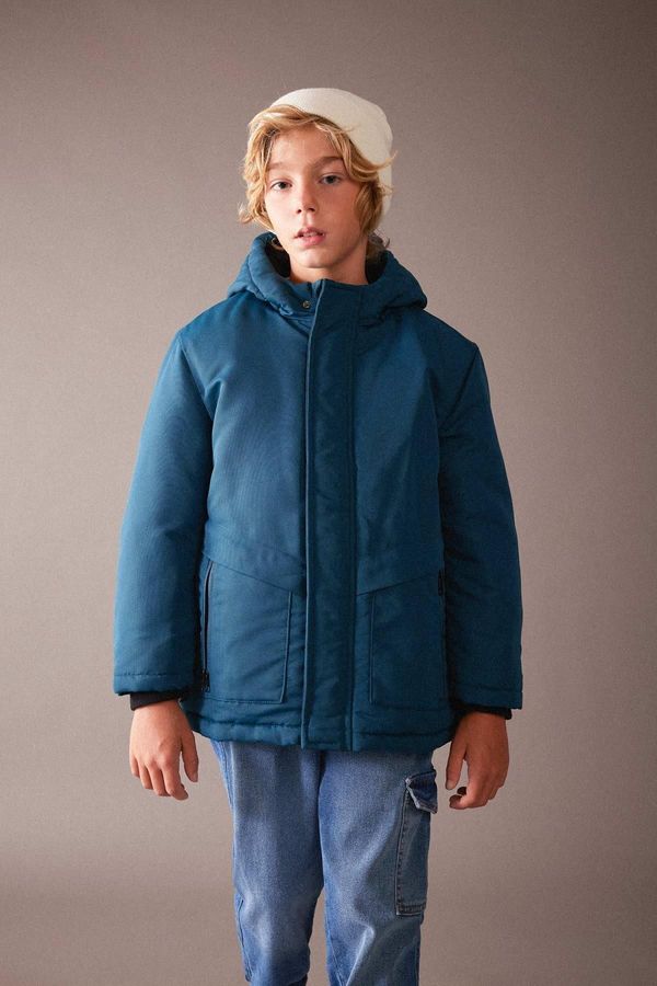 DEFACTO DEFACTO Boy's Water Repellent Hooded Fleece Lined Coat