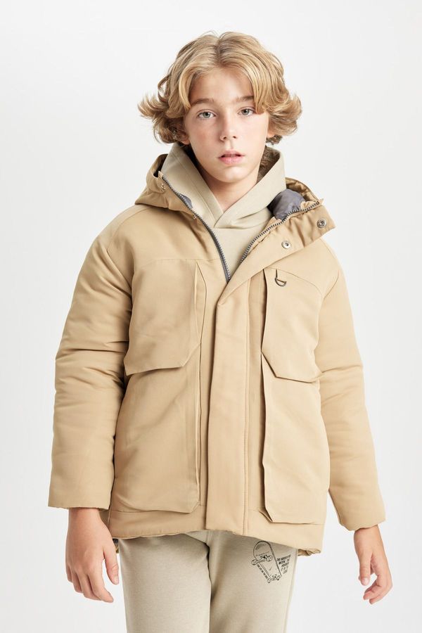 DEFACTO DEFACTO Boy's Water Repellent Hooded Fleece Lined Parka