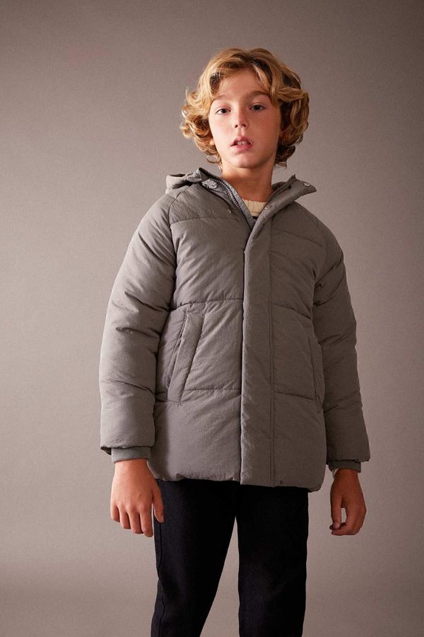 DEFACTO DEFACTO Boy's Water Repellent Hooded Plush Lining Coat