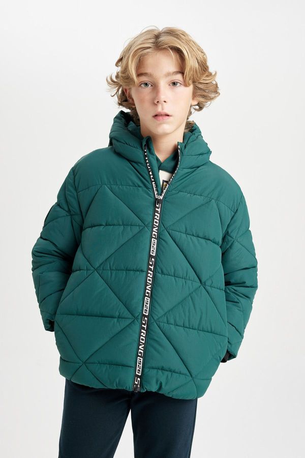 DEFACTO DEFACTO Boy's Water Repellent Hooded Zippered Pocket Coat