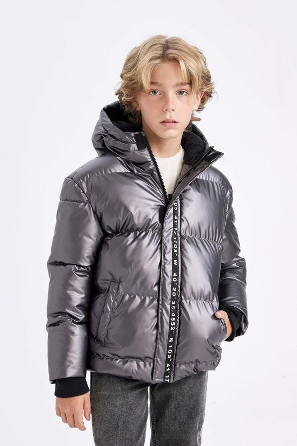 DEFACTO DEFACTO Boy's Water Repellent Ribbed Sleeve Hooded Fleece Lined Puffer Jacket C5524a824wn