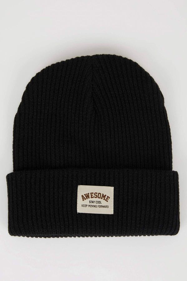 DEFACTO DEFACTO Boy's Woven Labeled Ribbed Knitted Beanie