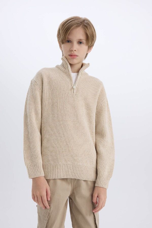 DEFACTO DEFACTO Boy's Zipper Stand Collar Knitwear Sweater