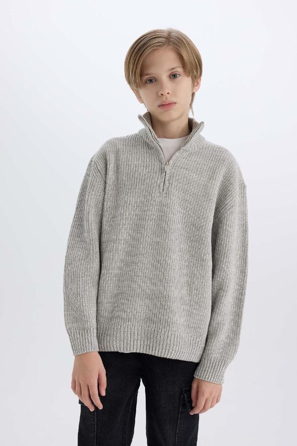 DEFACTO DEFACTO Boy's Zipper Stand Collar Knitwear Sweater