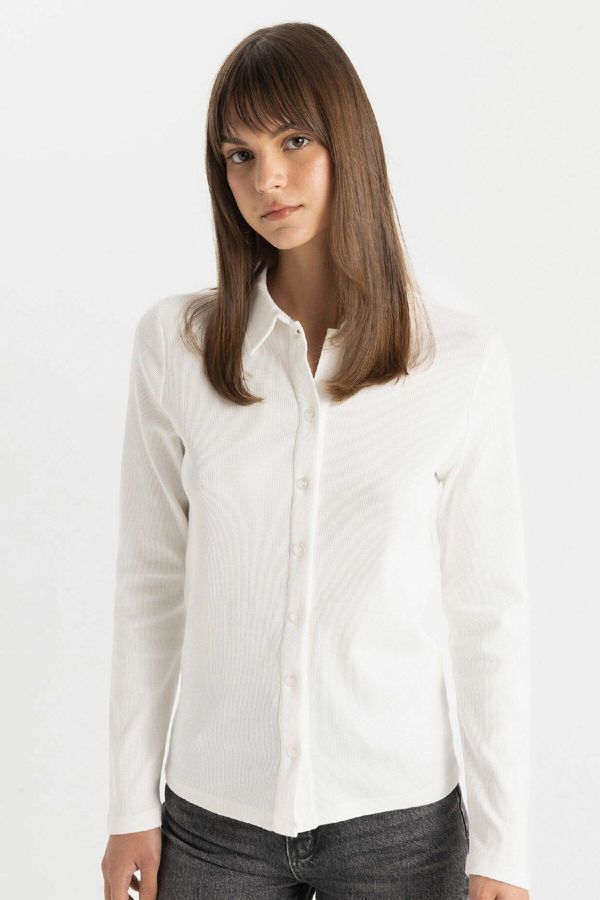 DEFACTO DEFACTO Buttoned Basic Plain Ribbed Camisole Long Sleeve Shirt Tunic