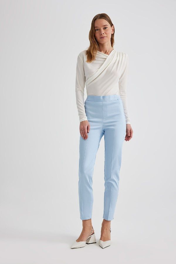 DEFACTO DEFACTO Cigarette Satin Trousers Normal Waist Basic Straight Elastic Waist Straight Leg