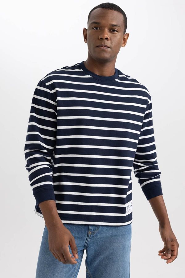 DEFACTO DEFACTO Comfort Fit Crew Neck Striped Sweatshirt