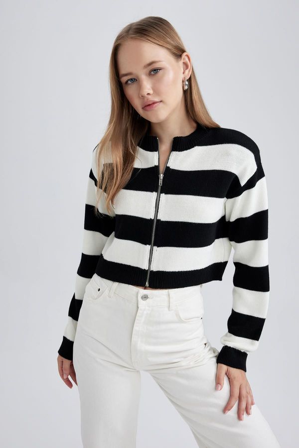 DEFACTO DEFACTO Cool Regular Fit Striped Crew Neck Knitwear Cardigan