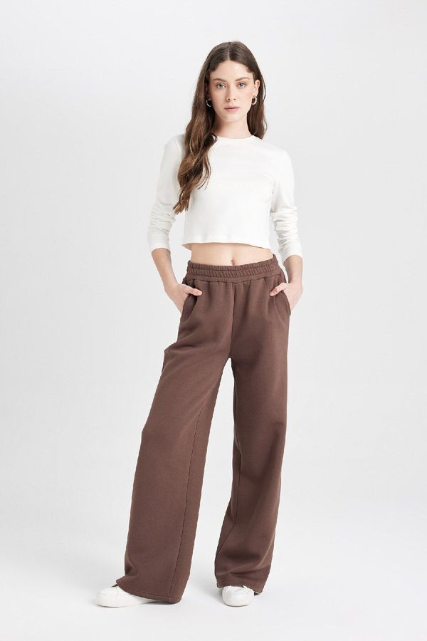 DEFACTO DEFACTO Cool Wide Leg Elastic Waist Laced Pocket Wide Leg Basic Plain Sweatpants