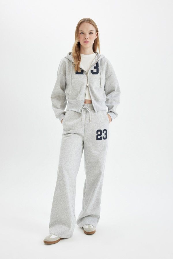 DEFACTO DEFACTO Cool Wide Leg Wide Leg Sweatpants with Waist Tie Printed Thick