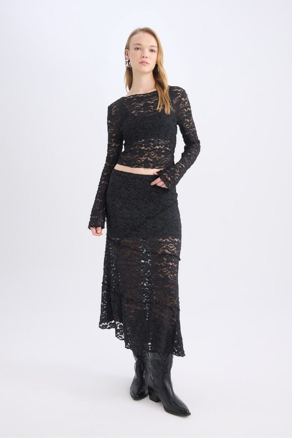 DEFACTO DEFACTO Coool a Form High Waist Lace Maxi Skirt