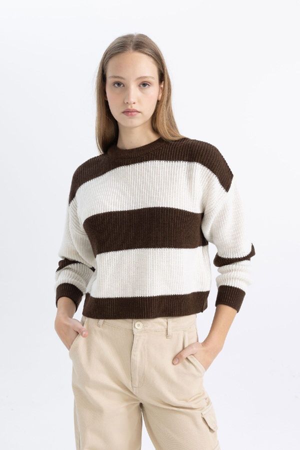 DEFACTO DEFACTO Coool Oversize Fit Crew Neck Striped Knit Sweater