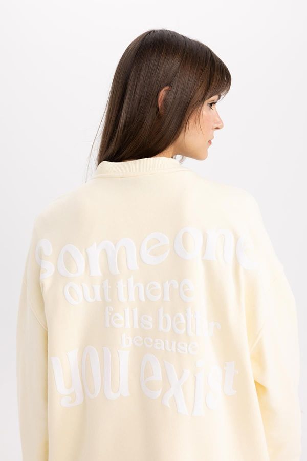 DEFACTO DEFACTO Crew Neck Back Printed Soft Fluffy Thick Sweatshirt Tunic