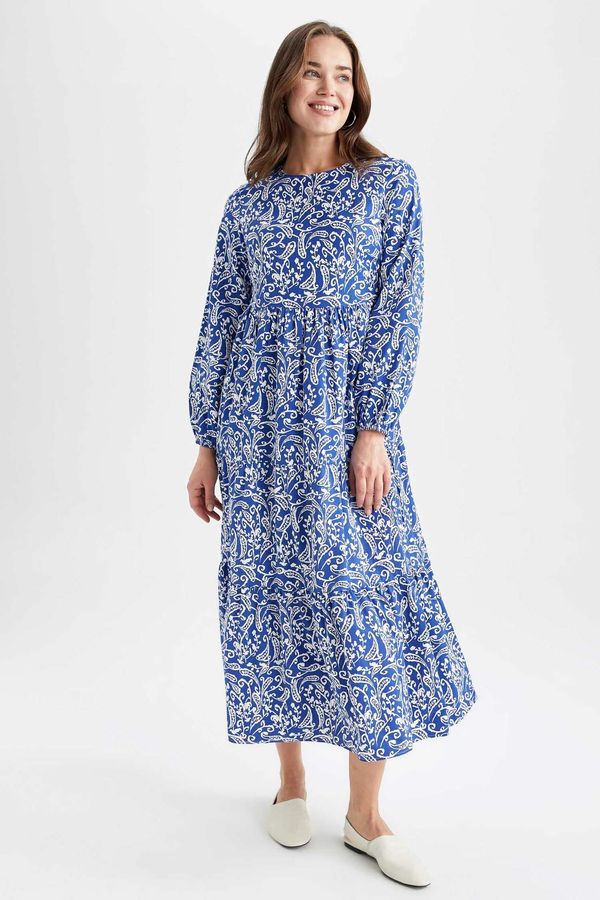 DEFACTO DEFACTO Crew Neck Floral Poplin Long Sleeve Maxi Dress