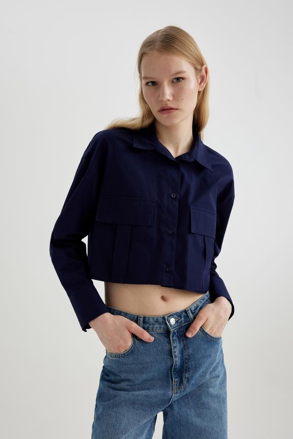 DEFACTO DEFACTO Crop Basic Poplin Basic Long Sleeve Shirt