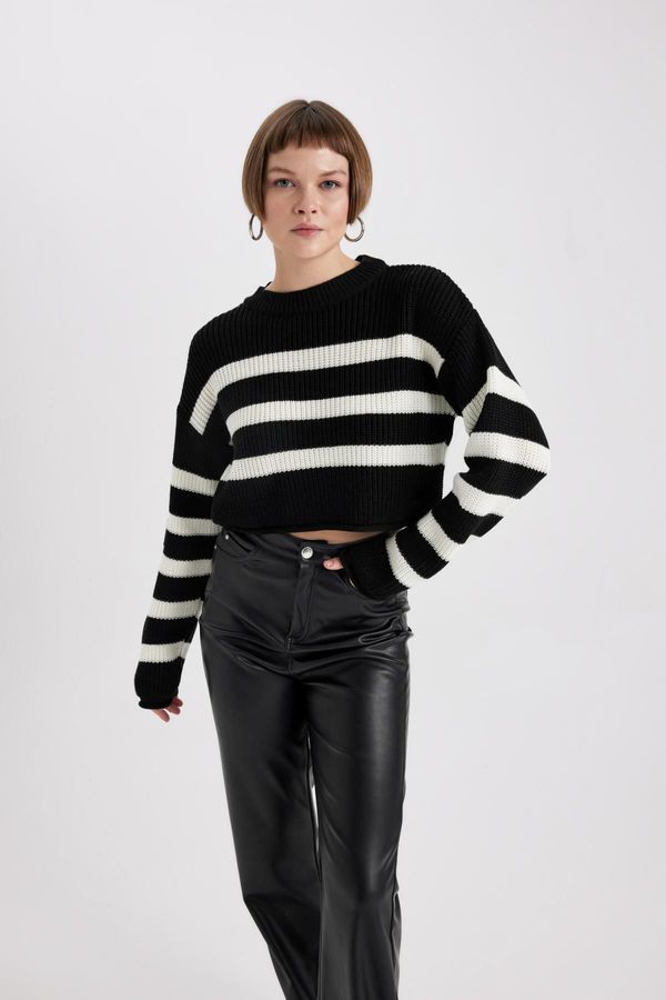 DEFACTO DEFACTO Crop Crew Neck Thessaloniki Fabric Sweater