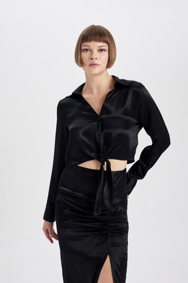 DEFACTO DEFACTO Crop Satin Long Sleeve Shirt