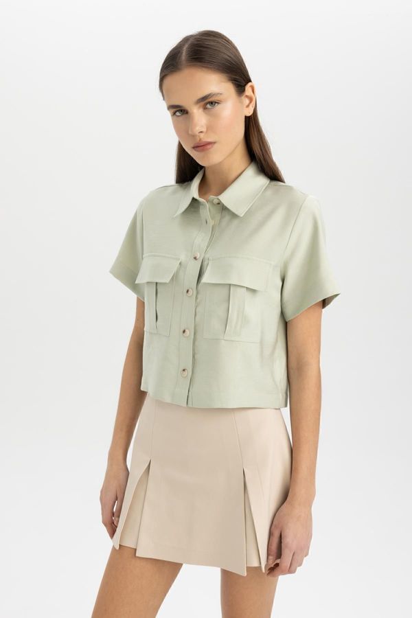 DEFACTO DEFACTO Crop Shirt Collar Short Sleeve Shirt