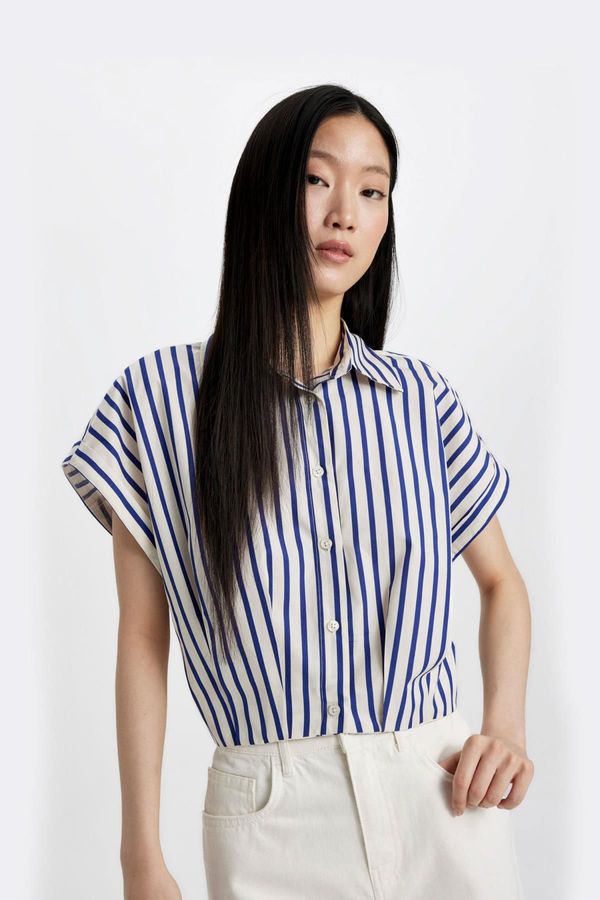 DEFACTO DEFACTO Crop Striped Short Sleeve Poplin Shirt