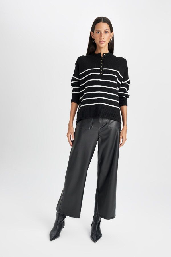 DEFACTO DEFACTO Culotte Double Pocket High Waist Wide Leg Faux Leather Trousers