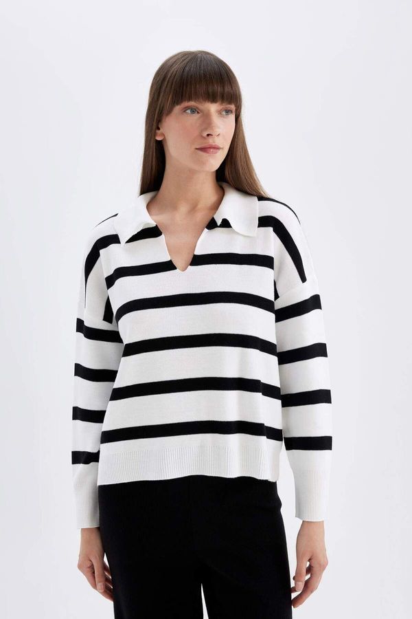 DEFACTO DEFACTO DFC - Relax Fit Polo Neck Striped Sweater