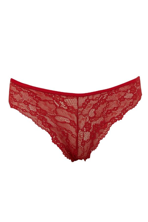 DEFACTO DEFACTO Fall In Love Christmas Themed Lace Red Brazilian Panties