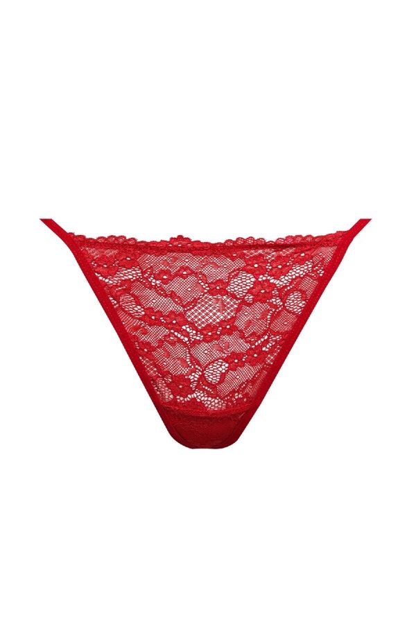 DEFACTO DEFACTO Fall in Love Christmas Themed Red Lace String Briefs