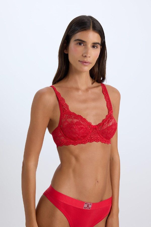 DEFACTO DEFACTO Fall In Love New Year's Themed Wire Lace Red T-Shirt Bra