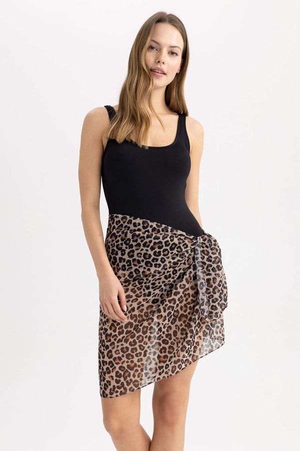 DEFACTO DEFACTO Fall in Love Regular Fit Leopard Patterned Chiffon Pareo with Waist Tie