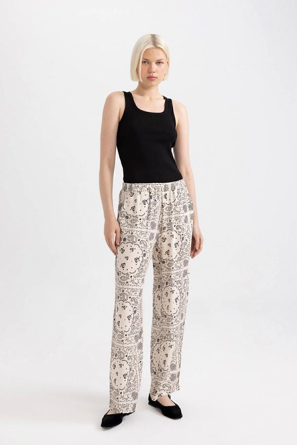 DEFACTO DEFACTO Fall In Love Regular Fit Paisley Patterned Viscose Beach Trousers